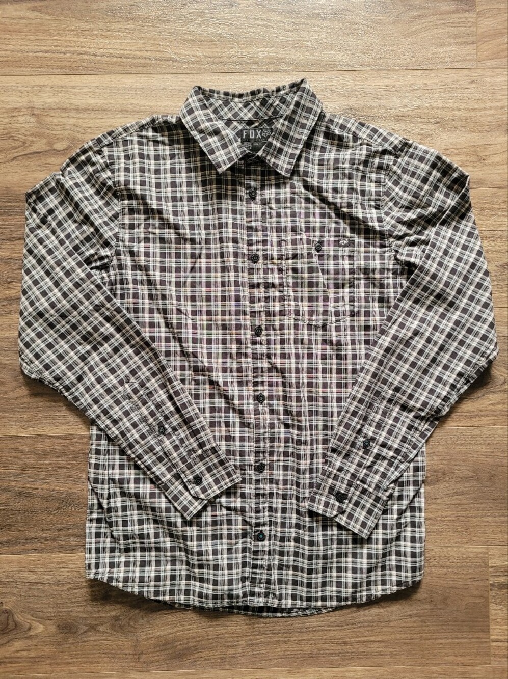 Men's FOX Racing Blue/Black/Grey Plaid Button-Up Shirt